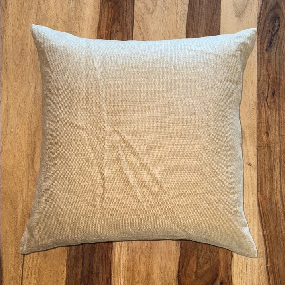 Pottery Barn Tan Linen Button Detail 18” x 18” Accent Pillow With Feather Insert